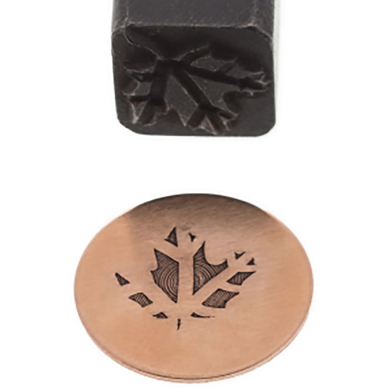 10 MM Leaf Elite Jumbo Design Stamp hardened steel with leaf pattern impression on metal surface