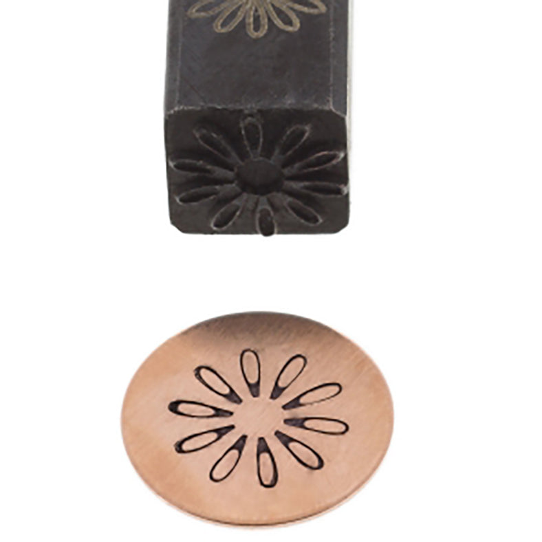 10 MM Daisy Flower Elite Jumbo Design Stamp with hardened steel and floral imprint