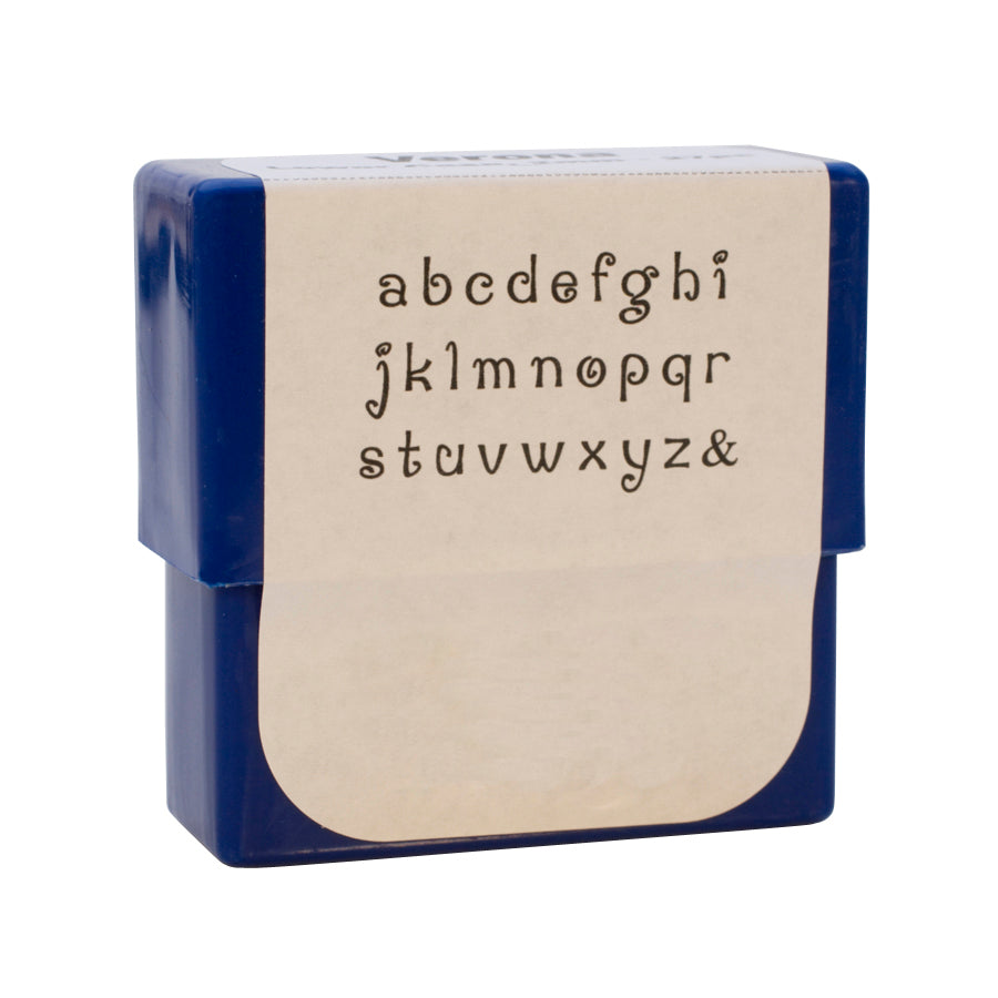 Verona Alphabet Stamp Set with 2mm lowercase letters and ampersand in whimsical font for metal marking
