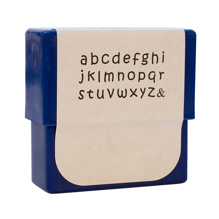 Aras Alphabet Stamp Set with 2 mm lowercase letters and ampersand in blue case
