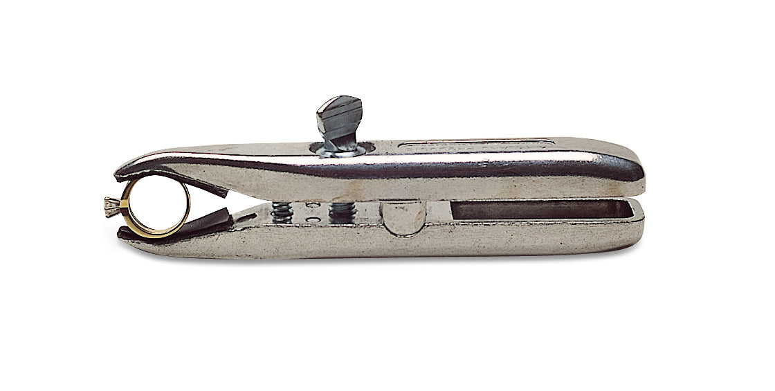 6-inch Kirkland External Ring Clamp holding a ring for jewelry work, made of durable cast aluminum with ergonomic design