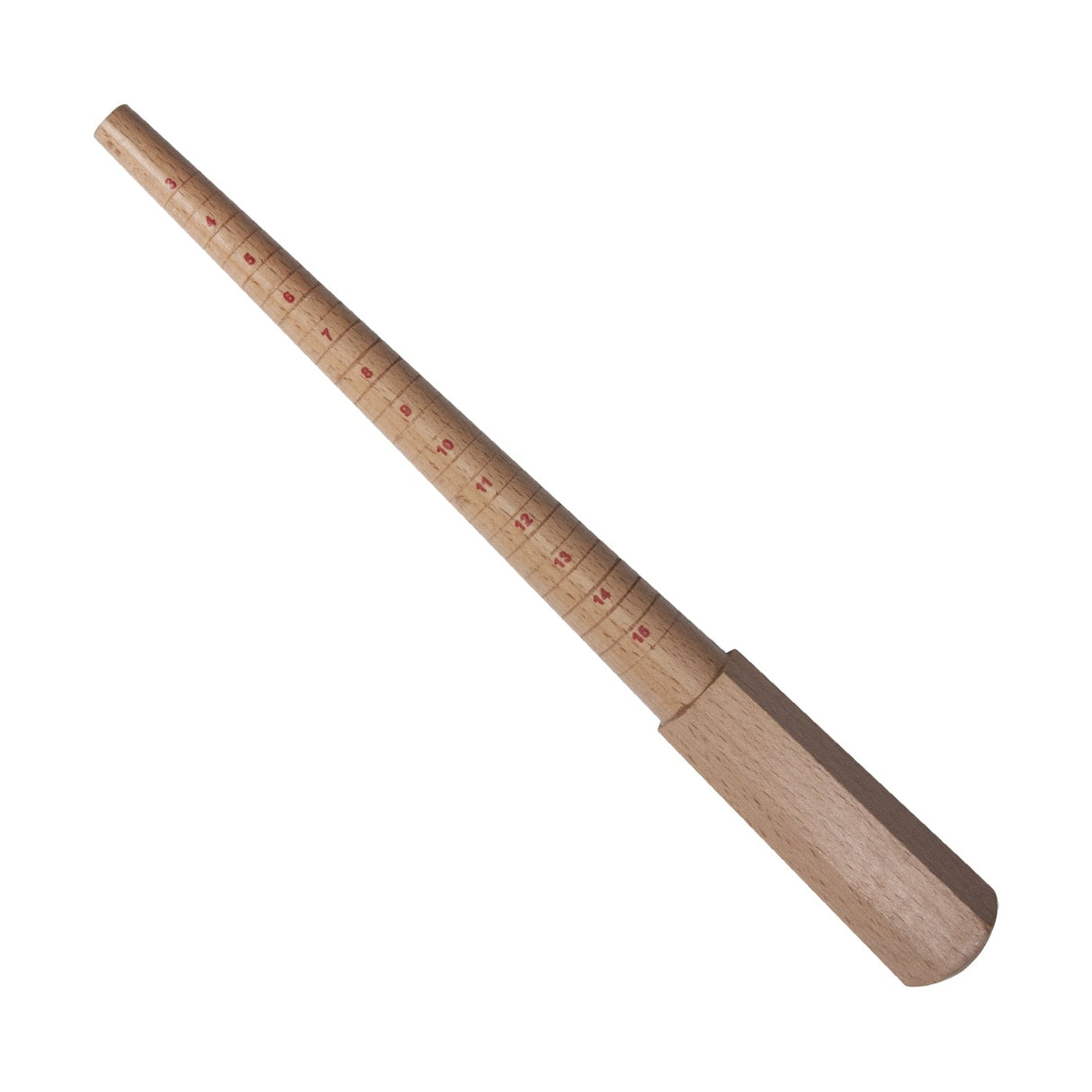 Wooden ring measuring stick with clear markings for precise jewelry sizing