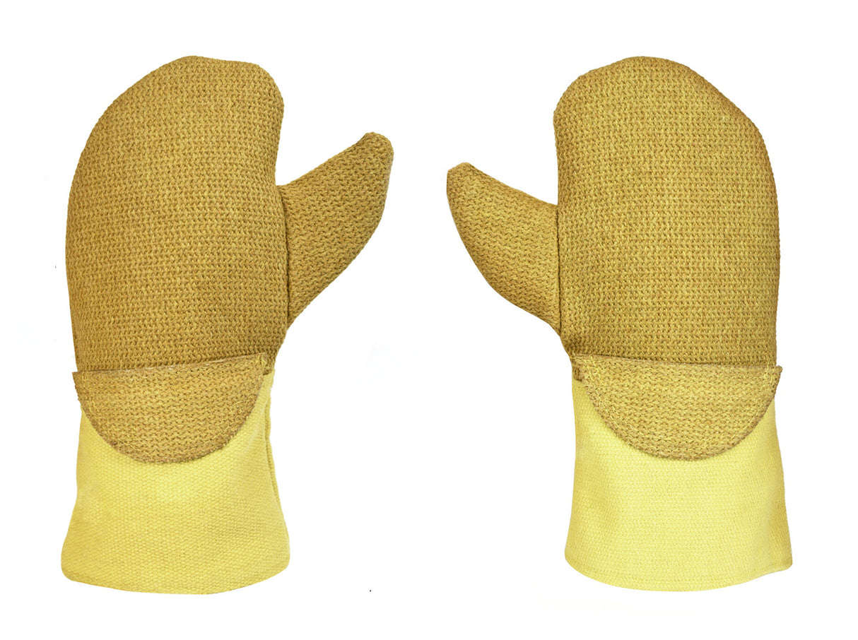 14" PBI Nomex Kevlar mittens with Flextra cuff, heat and abrasion resistant industrial gloves for welding and high-temperature work