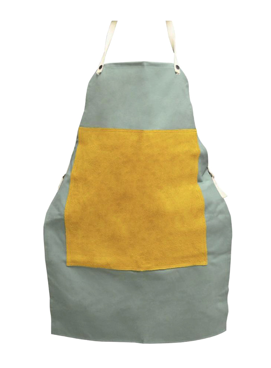24x42 inch green flame retardant apron with leather patch for metalworking and welding protection