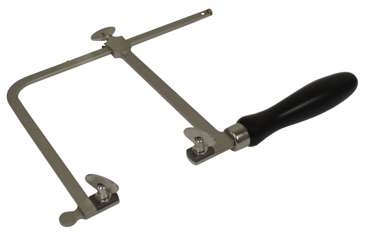 5-inch German-style jewelers saw frame with hardened tool steel frame and black contoured wood handle