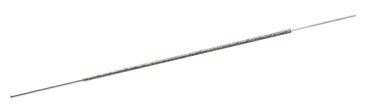 Medium diamond sawblade with 120 grit electroplated coating for cutting glass, ceramic, and stone, 5-3/8 inches long.