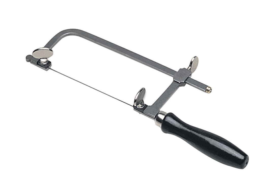 German-made adjustable saw frame with 2-1/4" steel frame and hardwood handle for precision jewelry making and metalwork