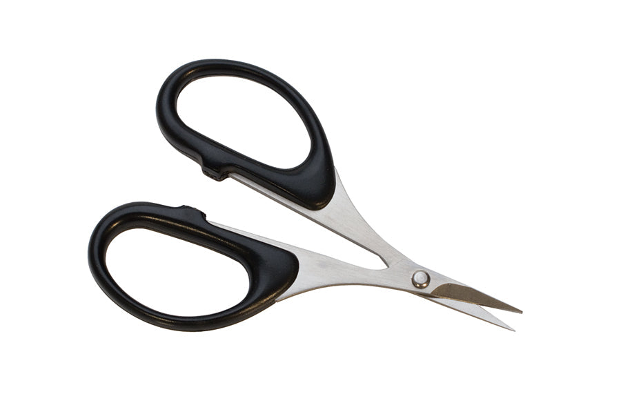 Short blade precision scissors with 3/4 inch stainless steel blades and ergonomic black handles for detailed cutting tasks.