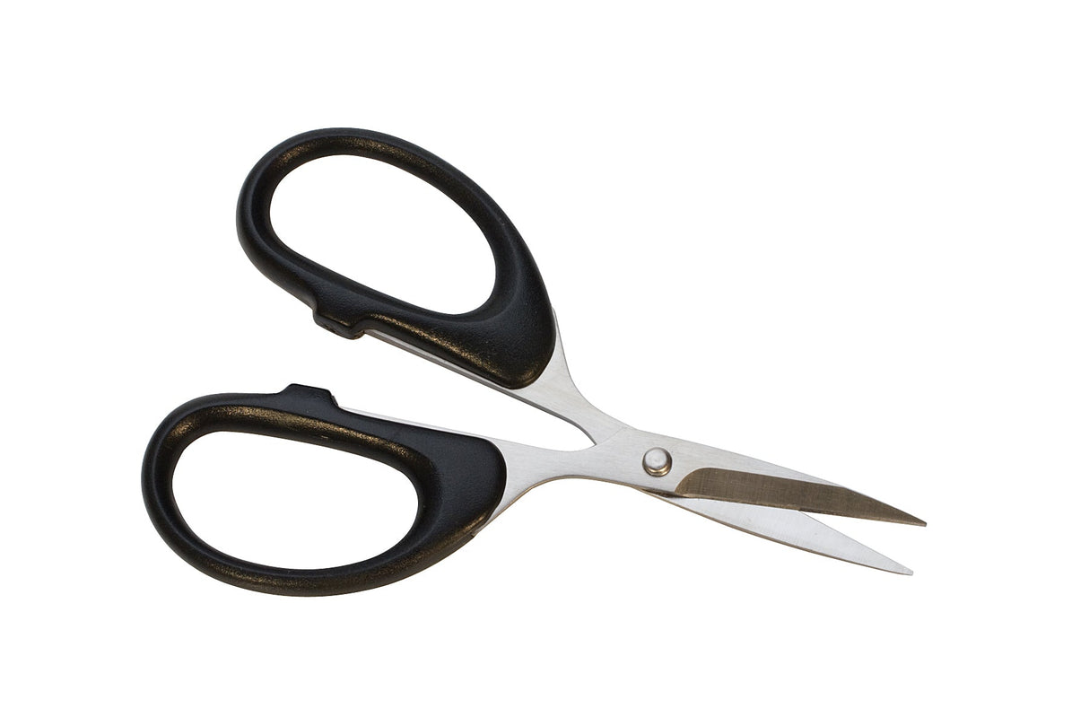 Precision scissors with 1-1/2 inch stainless steel blades and ergonomic black handles for delicate craft cutting