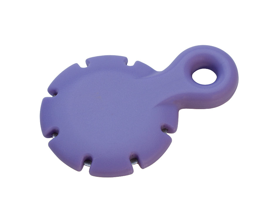 Compact purple thread cutters with large loop handle for sewing and crafting