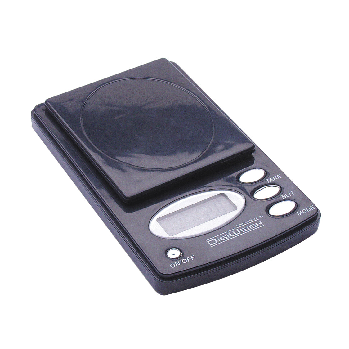 compact black 1000 x 0.1 gram digital pocket scale with tare and unit buttons