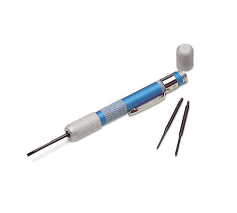 3 piece combination screwdriver set with pen-size aluminum holder and interchangeable heat-treated alloy steel blades