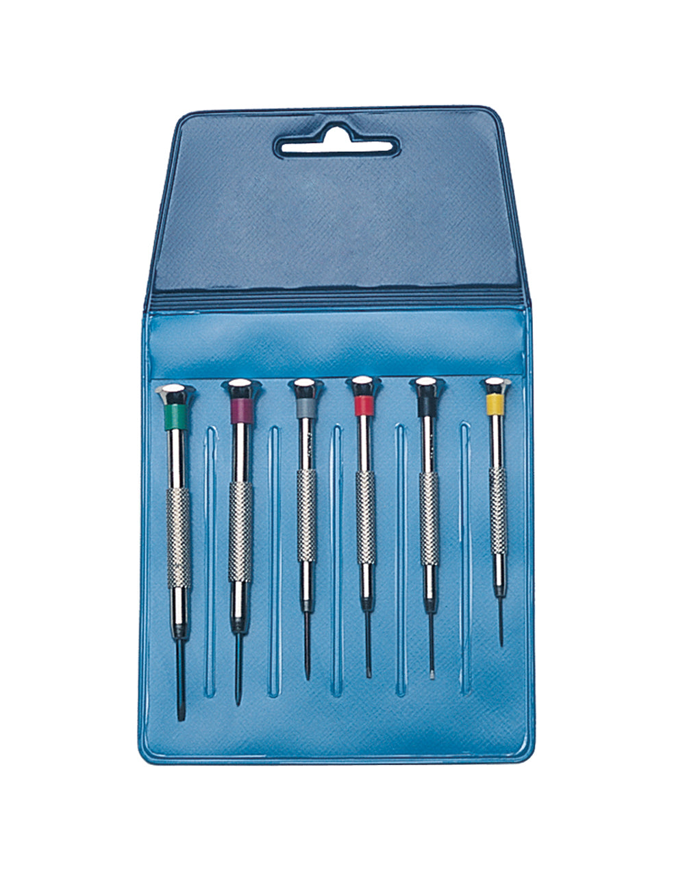 6 Piece Screwdriver Set with color-coded handles in blue pouch for precision electronics repair