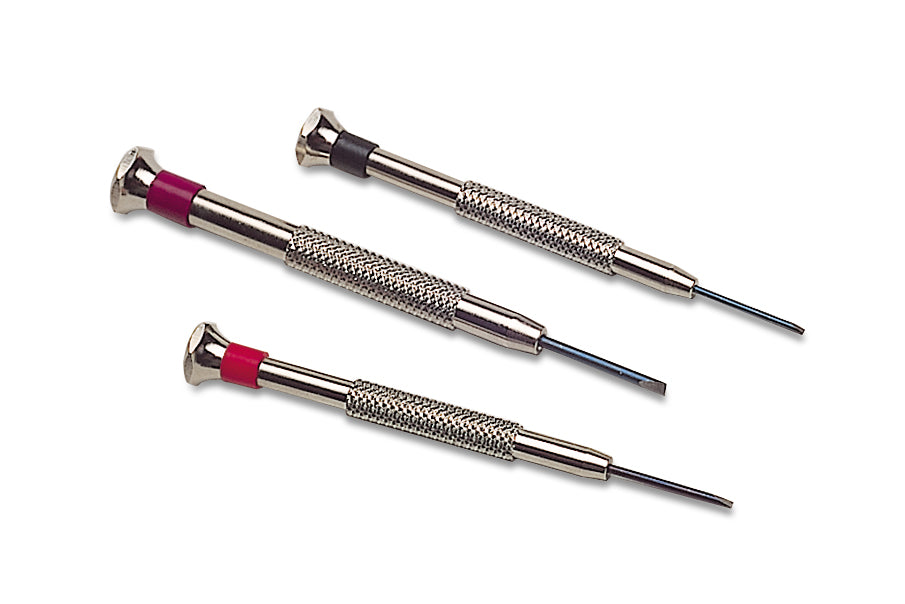 3 Piece Screwdriver Set with 1.0 mm, 1.2 mm, and 1.6 mm fixed blades for precise electronic and model repairs