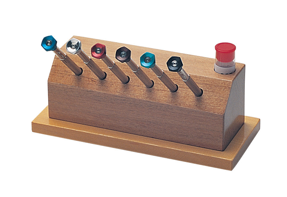 6 Piece Reversible Blade Screwdriver Set with wooden stand and colorful handles sizes #4 - #9 for precision work