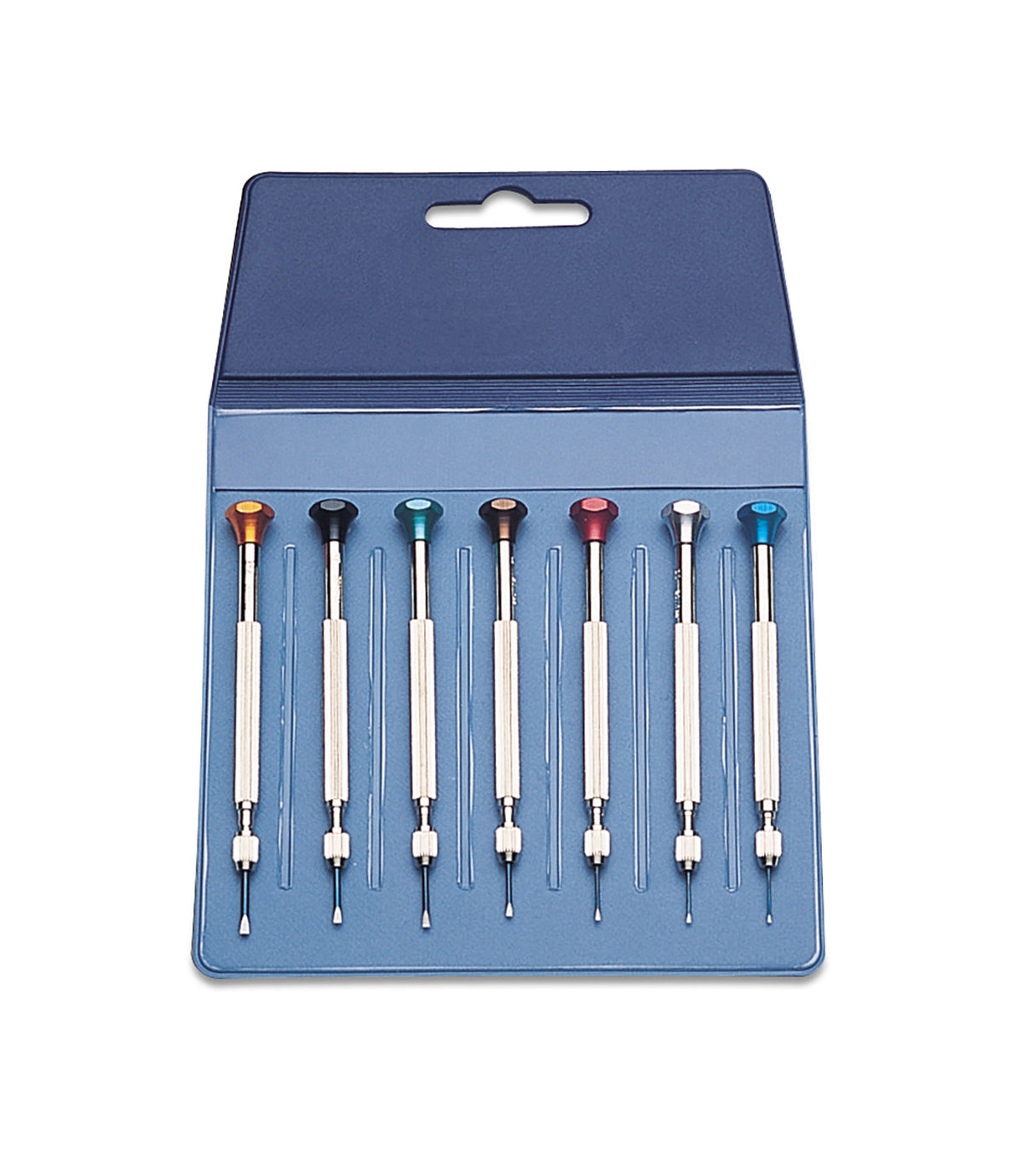 7 Piece Reversible Blade Screwdriver Set with color-coded hex heads and sizes #3-#9 in blue case