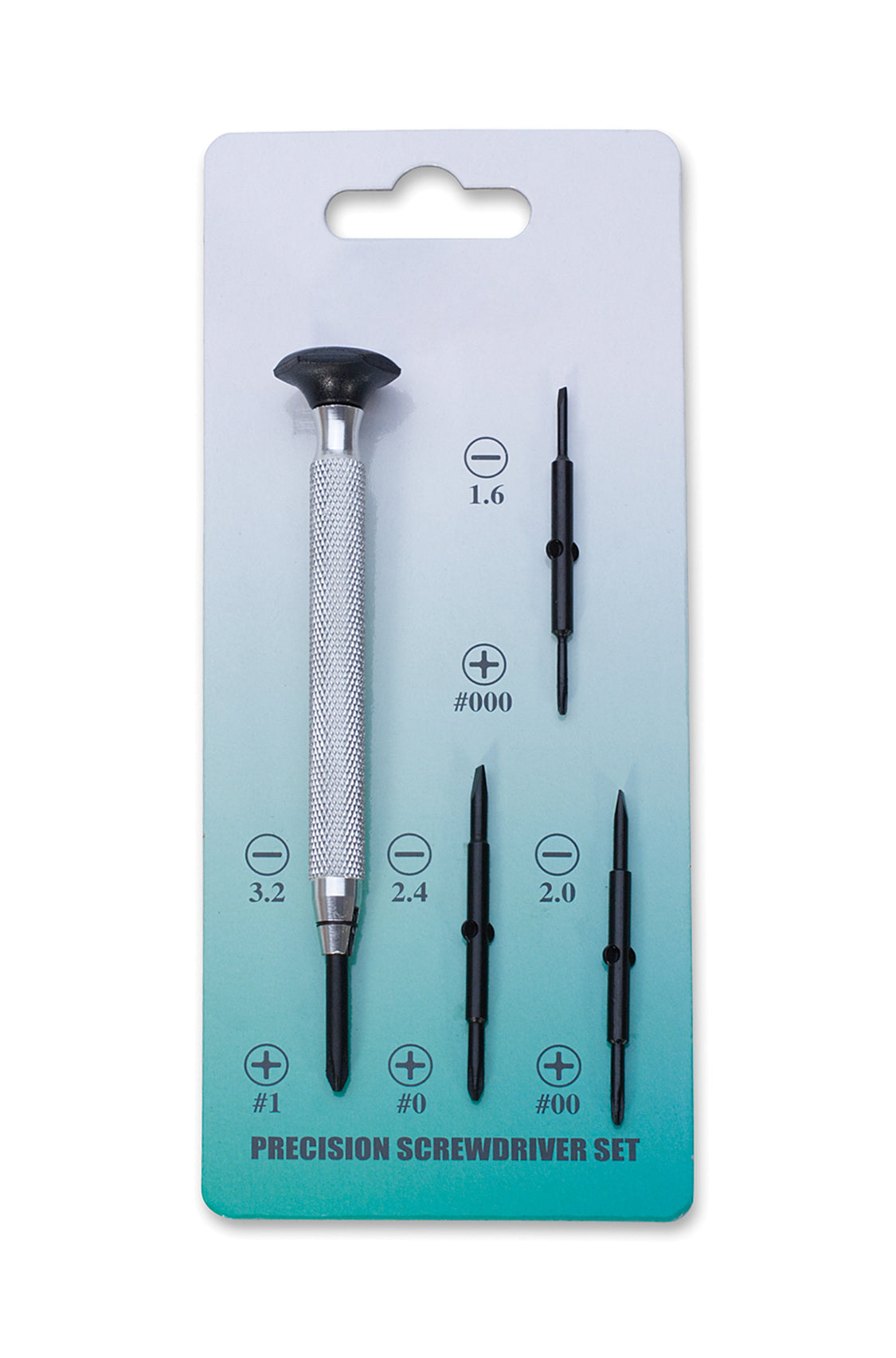 Screwdriver set with reversible blades including aluminum knurled handle and multiple precision tips for jewelry and watch repair