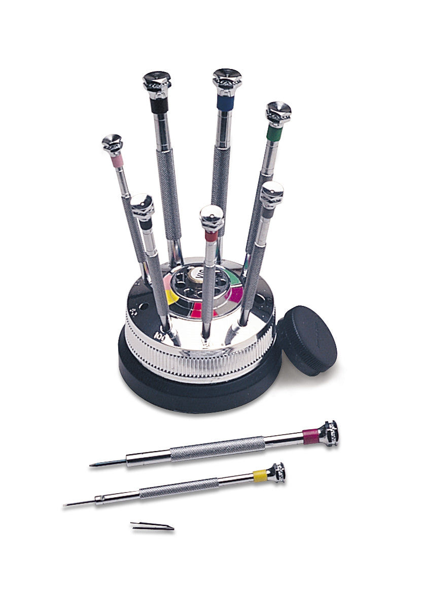 9 PC screwdriver set with compact stand and color-coded handles for home projects and repairs