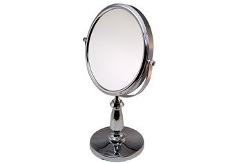 Nickel Silver Counter Mirror with 8-inch diameter and dual magnification for precise grooming and makeup.