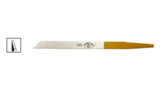 Grobet High-Speed Steel flat edge graver with a textured silver blade and tapered yellow handle, No. 39