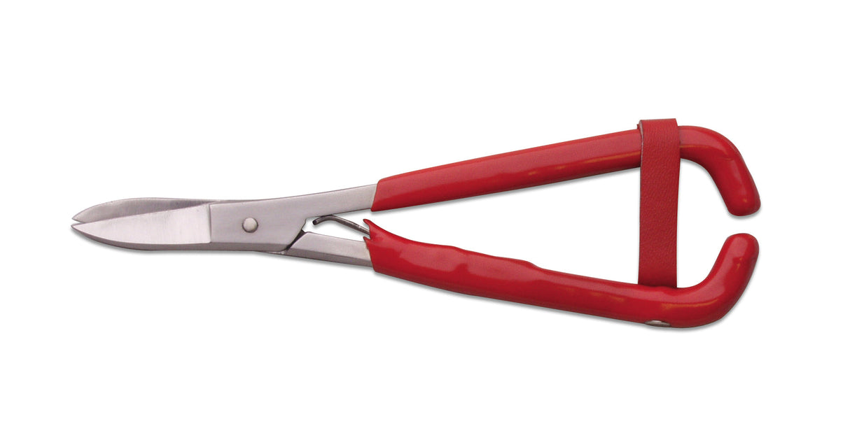 7-inch straight shears with stainless steel blades and red PVC comfort grips