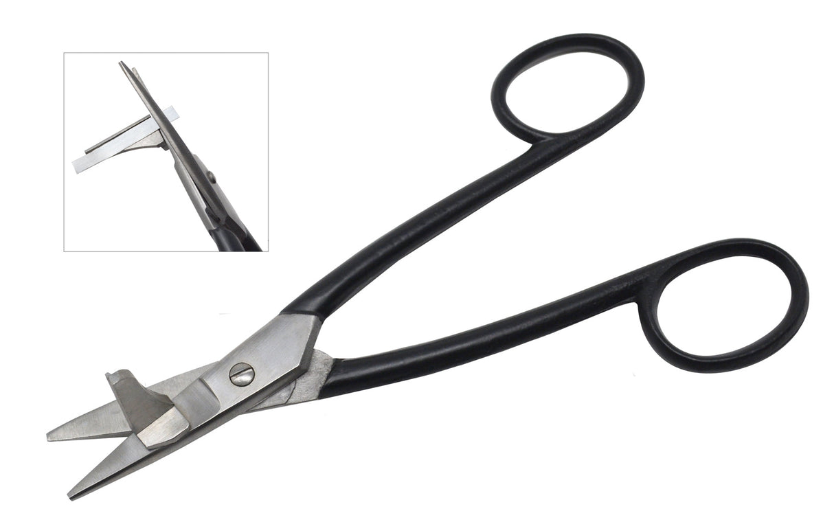 Whaley Precision Bezel 90-degree shears with guide for precise jewelry wire cutting