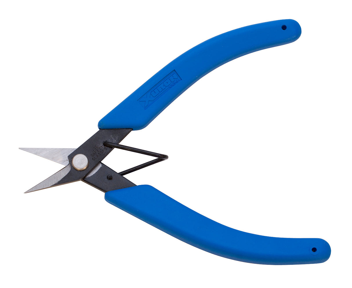 Xuron 9180NS Shears with blue handles, non-serrated precision cutting tool for metal and high-strength fibers