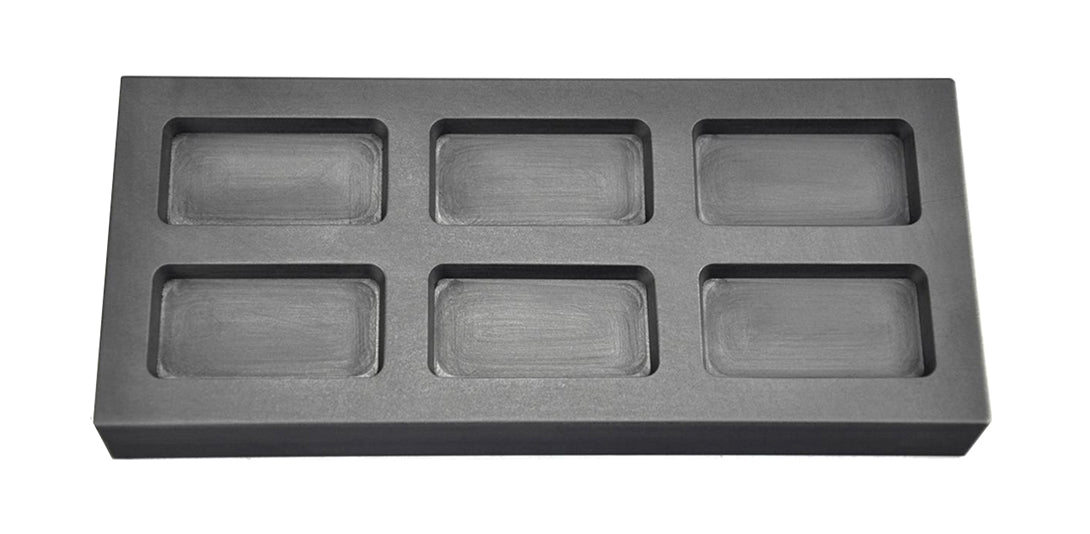 2 Troy Ounce 6 cavity rectangular graphite ingot mold for silver casting