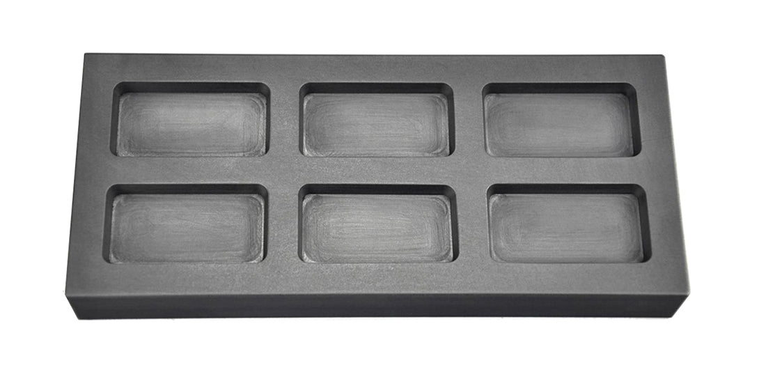 1 Troy Ounce Multi Cavity silver rectangular graphite ingot mold with 6 smooth cavities for precision bullion casting