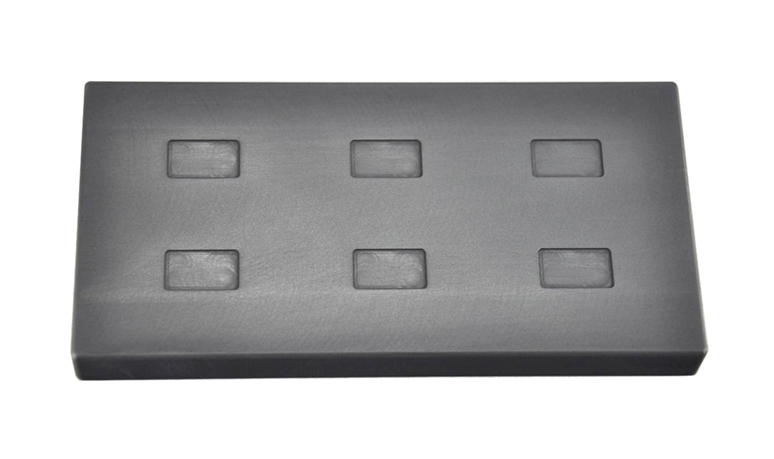 Multi-cavity silver ingot mold with 6 rectangular graphite cavities for 1 gram silver casting