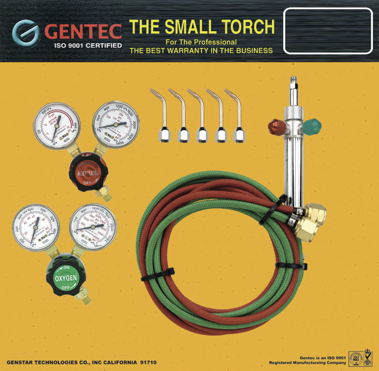 Propane and oxygen small kit with torch handle, fuel hoses, tips #3-7, and regulators for welding and brazing