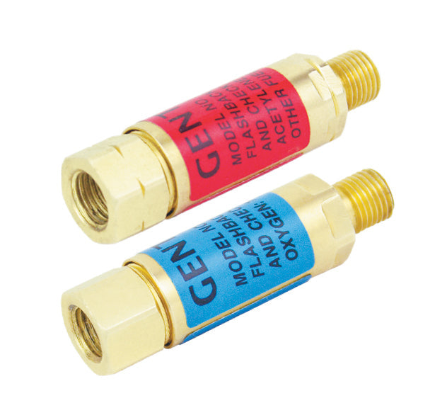Pair of flashback arrestors for torch to hose welding safety with built-in check valves