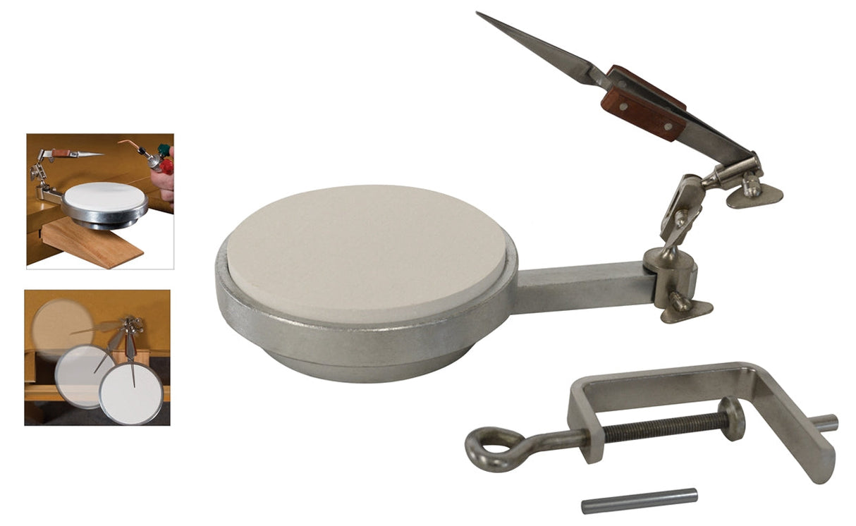 Heetrix soldering platform station with swing-out design, bench clamp, and precision jeweler tool holder