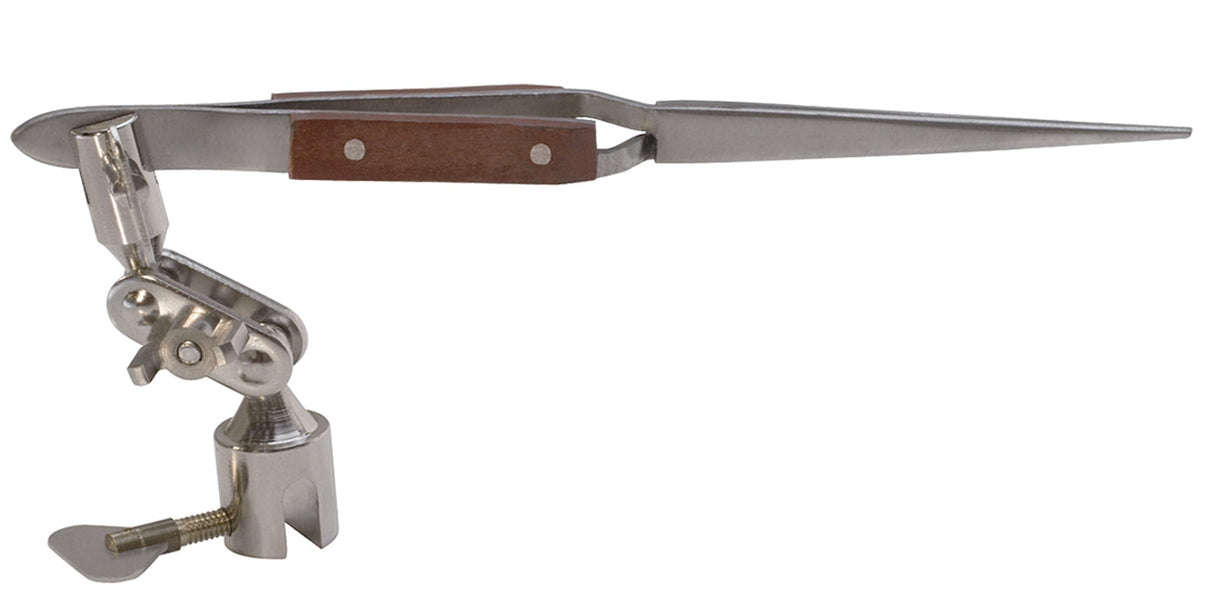 Third Hand Clamp with 6-1/2 inch heat-resistant fiber grip tweezers for hands-free soldering and precision electronics work