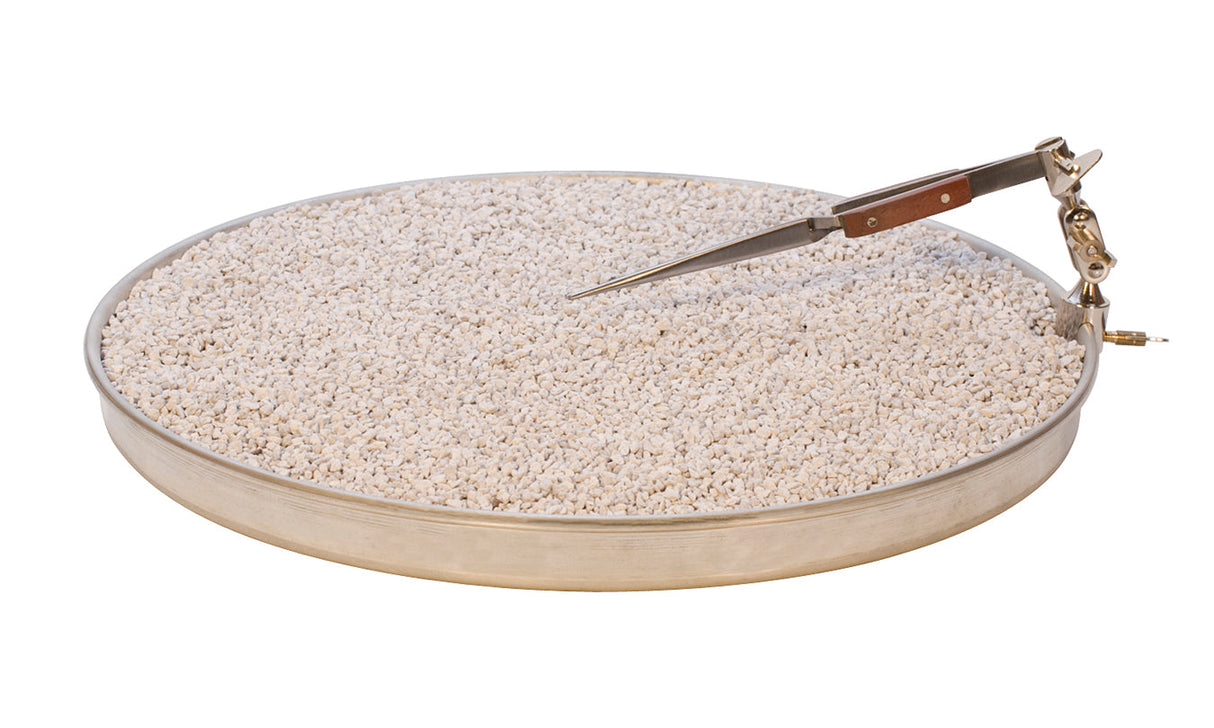 12-inch 360-degree rotating soldering pan with third hand clamp, tweezers, and pumice stone on white background