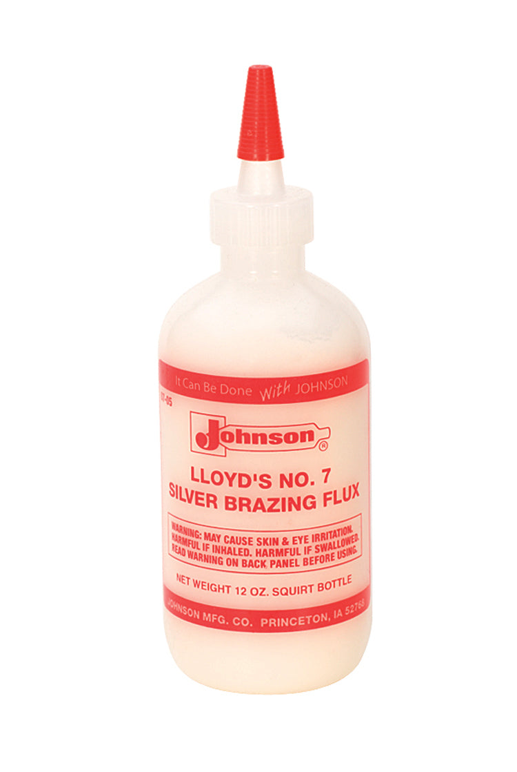 12 oz bottle of Johnson Lloyd's No. 7 Silver Brazing Flux for clean, precise soldering and brazing of metals