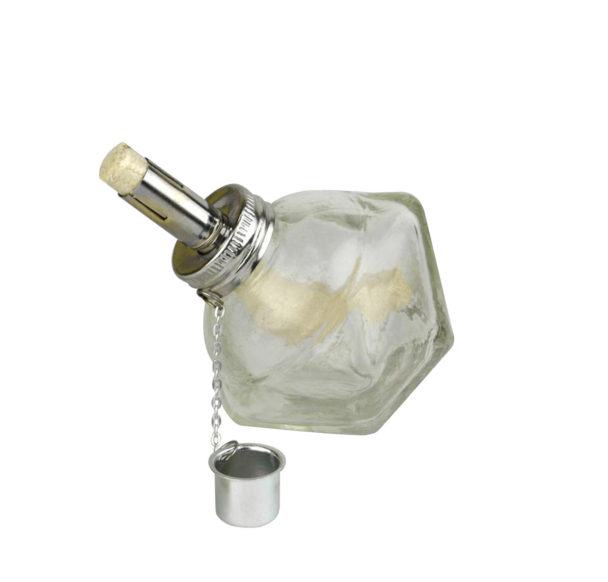 Compact alcohol glass burner lamp with adjustable 1/2-inch wick and snuffer cap