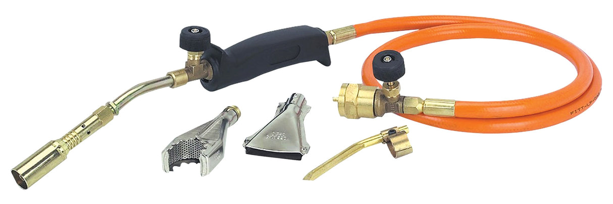 Propane Gas Torch Outfit with 3 burners, adjustable flame, and interchangeable tips for soldering and heating.