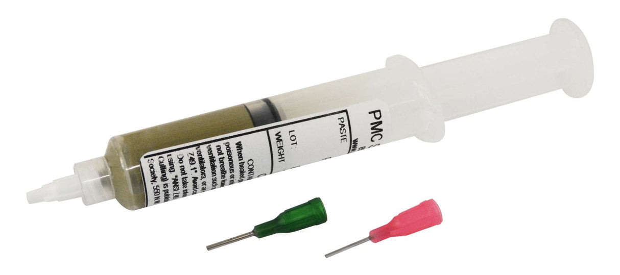 1/2 oz silver soldering paste syringe with green and pink application tips for precise jewelry soldering