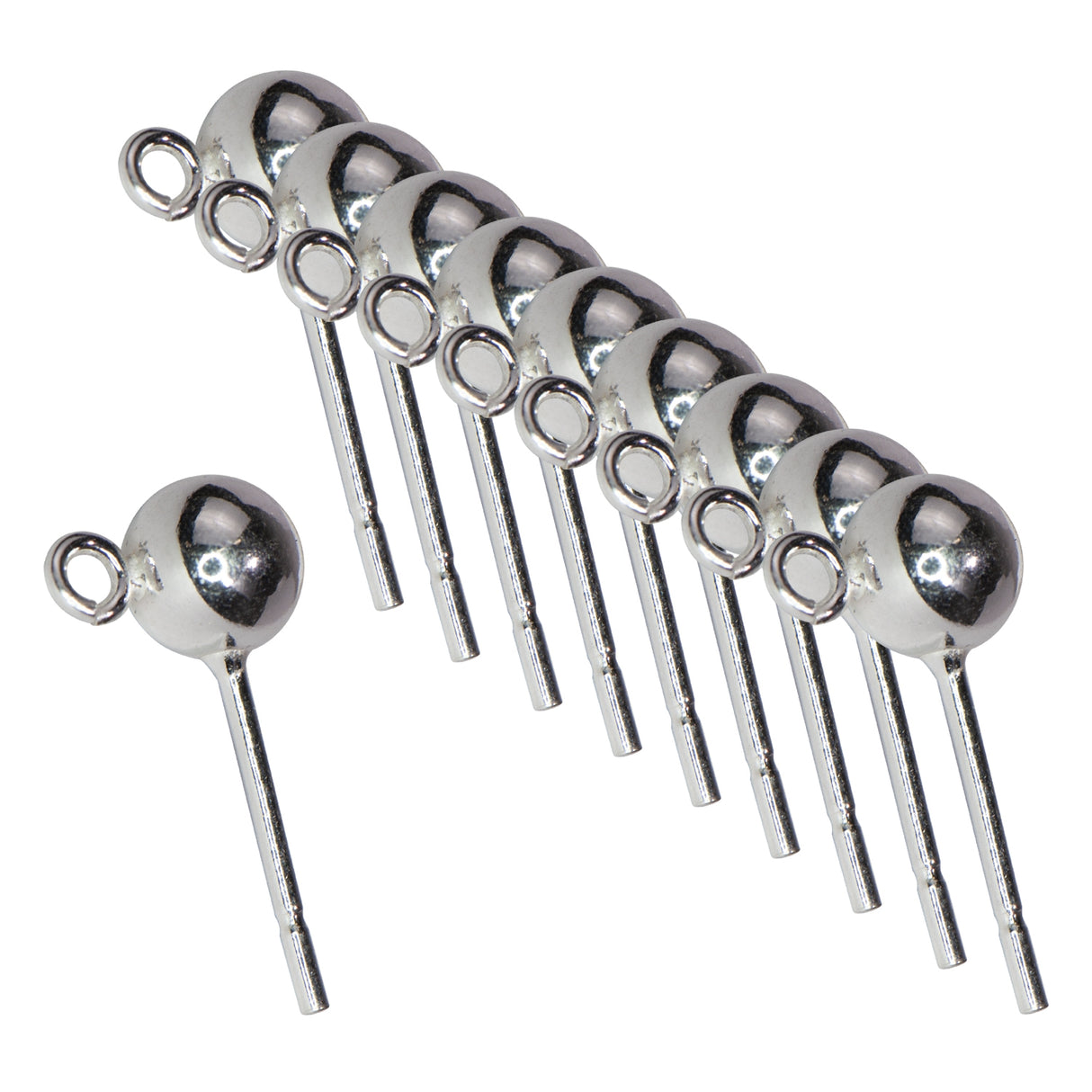 5 MM Sterling Silver Ball Earrings with Ring - 10 Pack by PMC Supplies