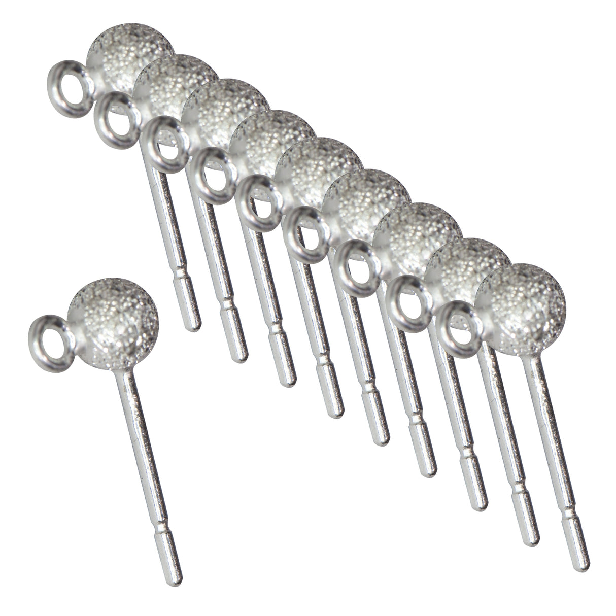 4 MM Sterling Silver Stardust Ball Earring with Ring - 10 Pack by PMC Supplies