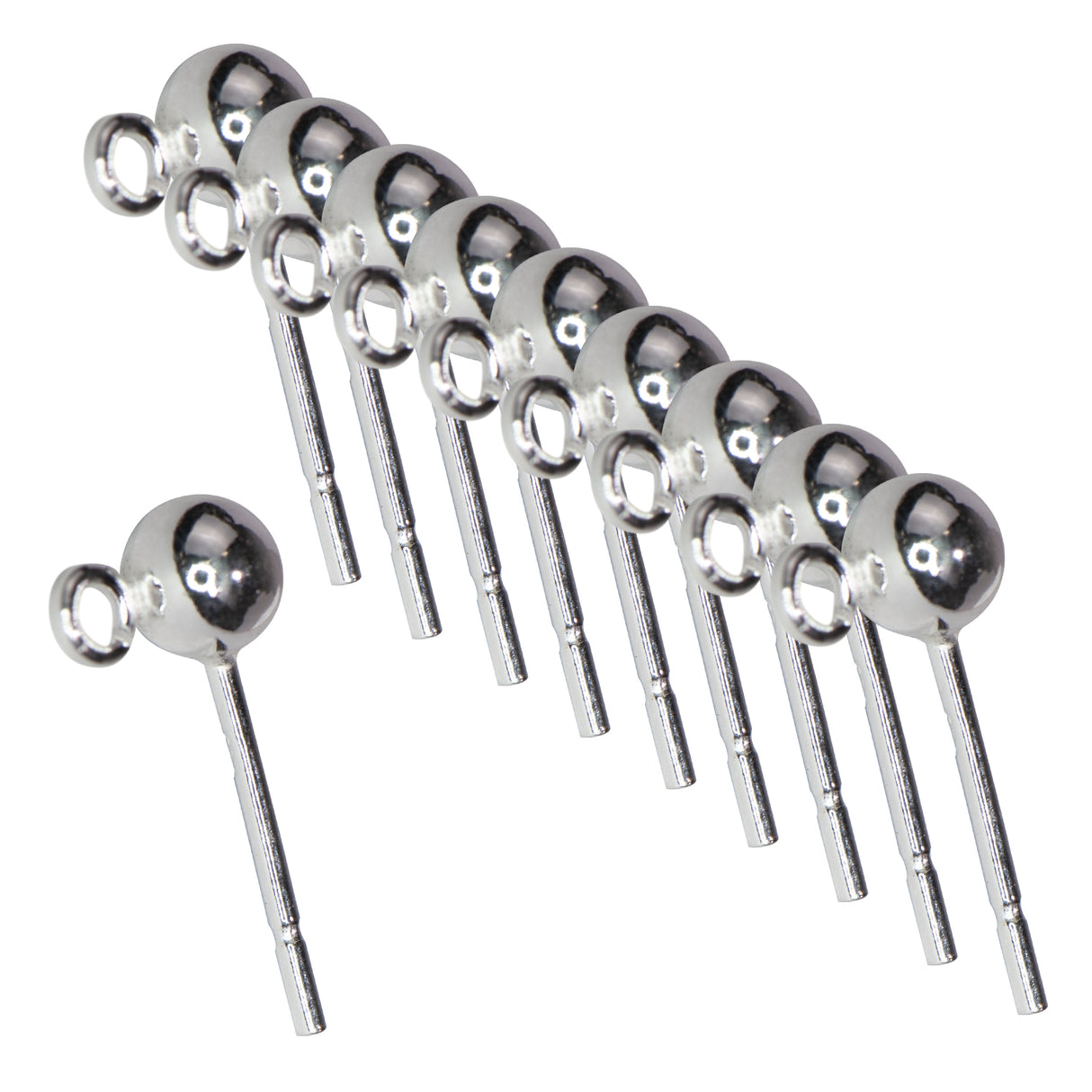 4 MM Sterling Silver Ball Earring with Ring - 10 Pack by PMC Supplies