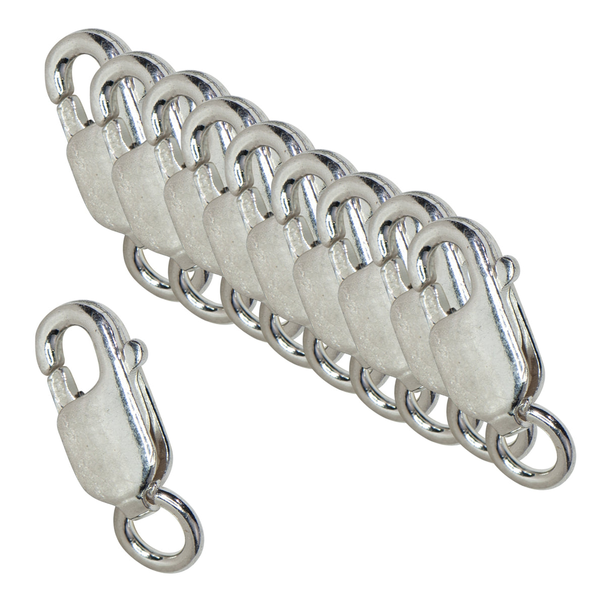 10/Pk of 8 MM Sterling Silver Oval Lobster Clasps (w/ Ring) by PMC Supplies