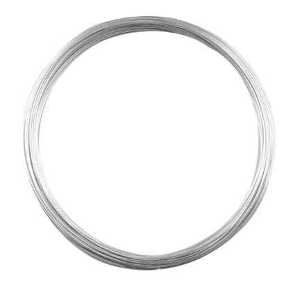 Sterling silver wire in a 20 Gauge Dead Soft round coil, with a smooth, shiny silver finish and tightly wound loops.