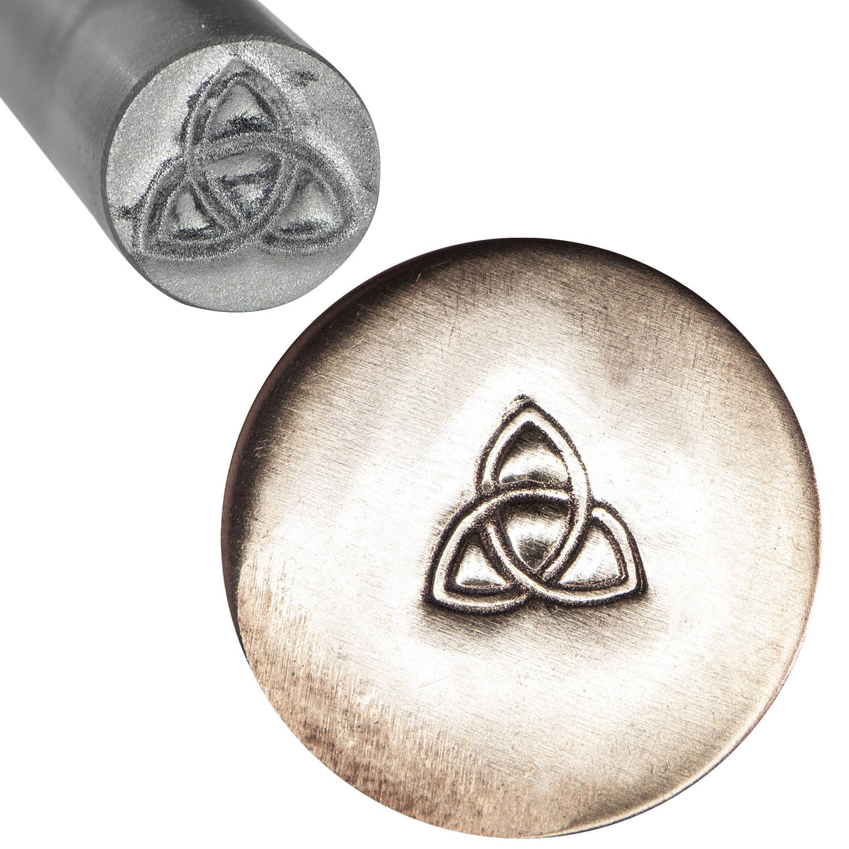 3/8 inch steel Triquetra Celtic knot stamp with crisp design for metal and leather crafting
