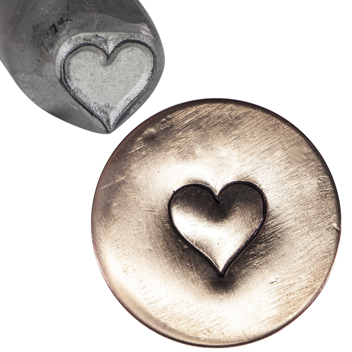 3/8" steel heart stamp with metal impression for crafting and jewelry making