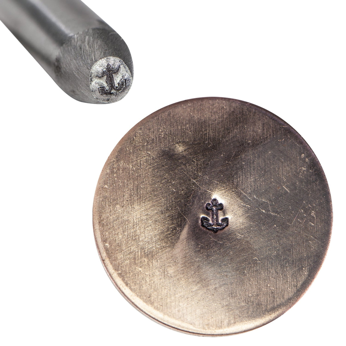 1/8" 3 MM Steel Anchor Stamp tool creating a precise anchor impression on metal surface