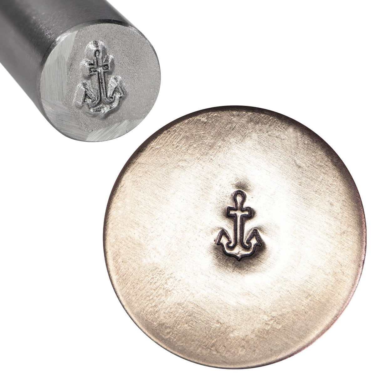 1/4 inch steel anchor stamp with hardened handle and detailed anchor impression for metal and leather crafts