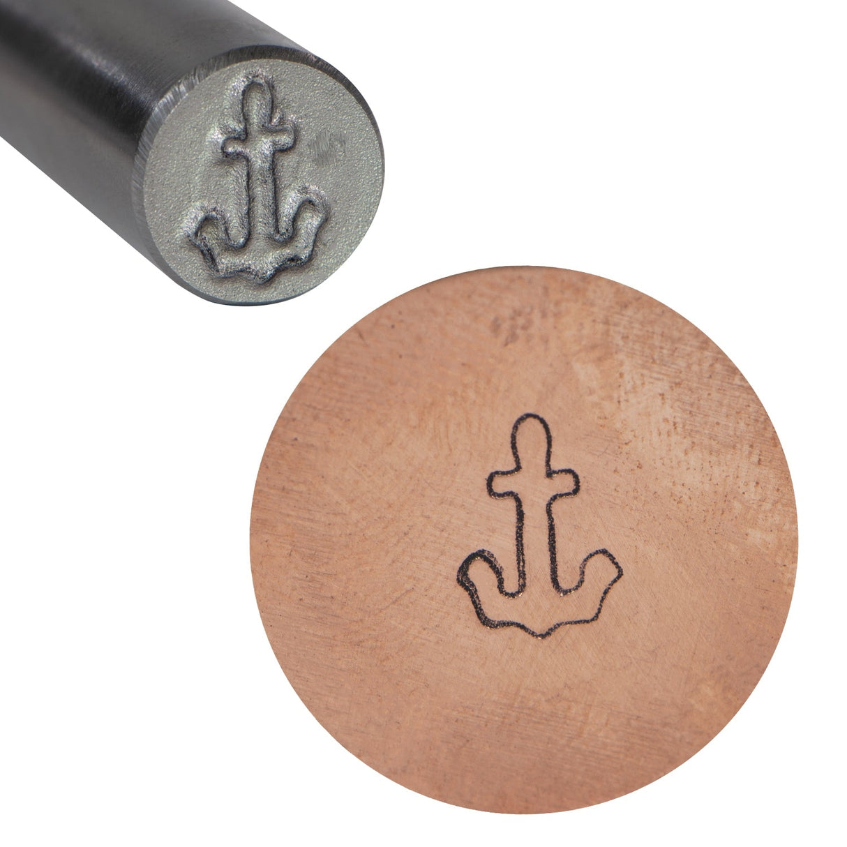 3/8" 9.5 mm steel anchor stamp with anchor impression on leather for jewelry and crafts marking