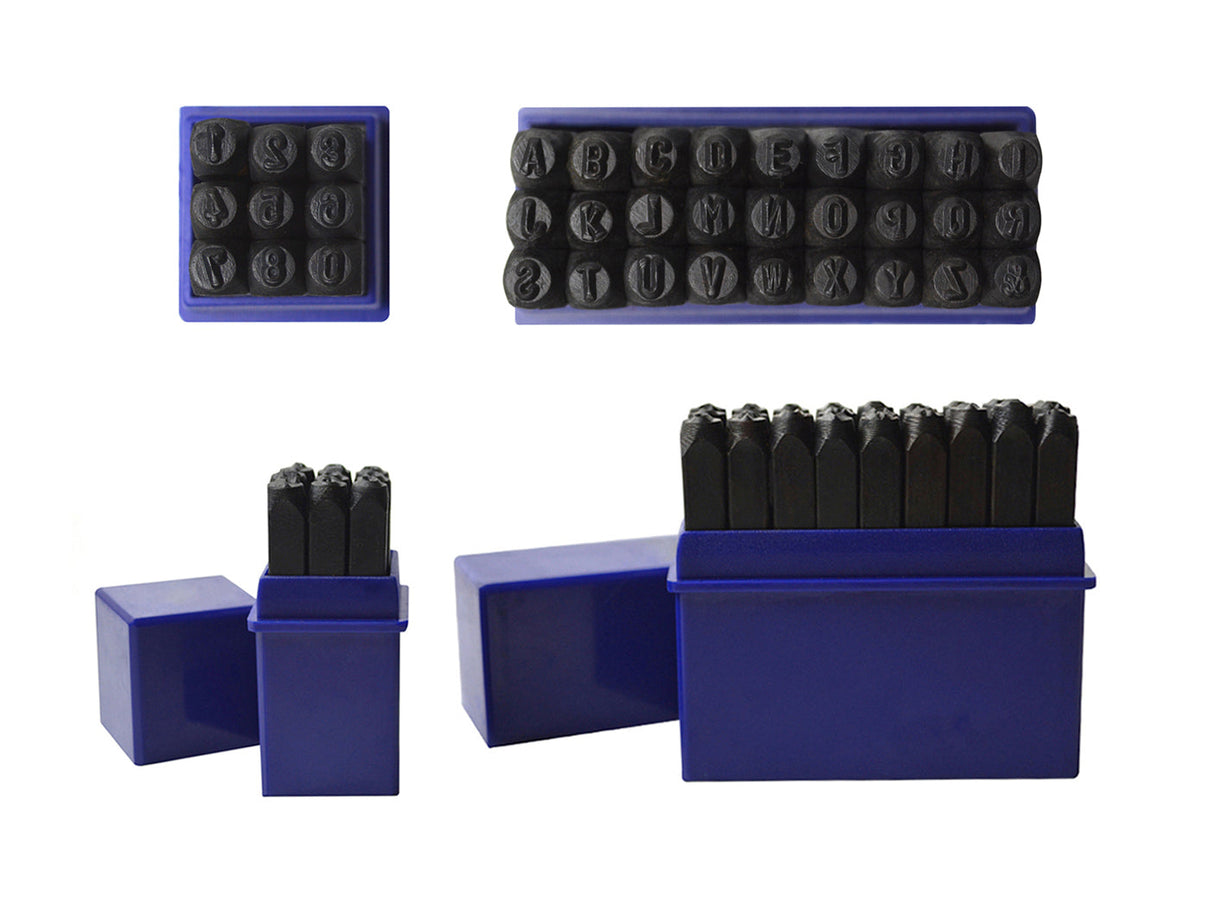 4 mm 5/32 inch steel alphabet and number stamp set with storage box